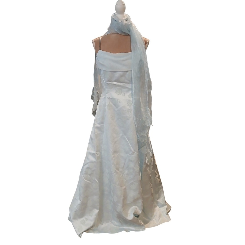 Vtg Betsy & Adam by Jaslene  Light Blue Floral Jacquard Gown Wrap Size 10 y2k